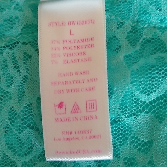 BE Wicked Blue / Green Lace Slip / Teddy Size Large - Picture 6 of 8